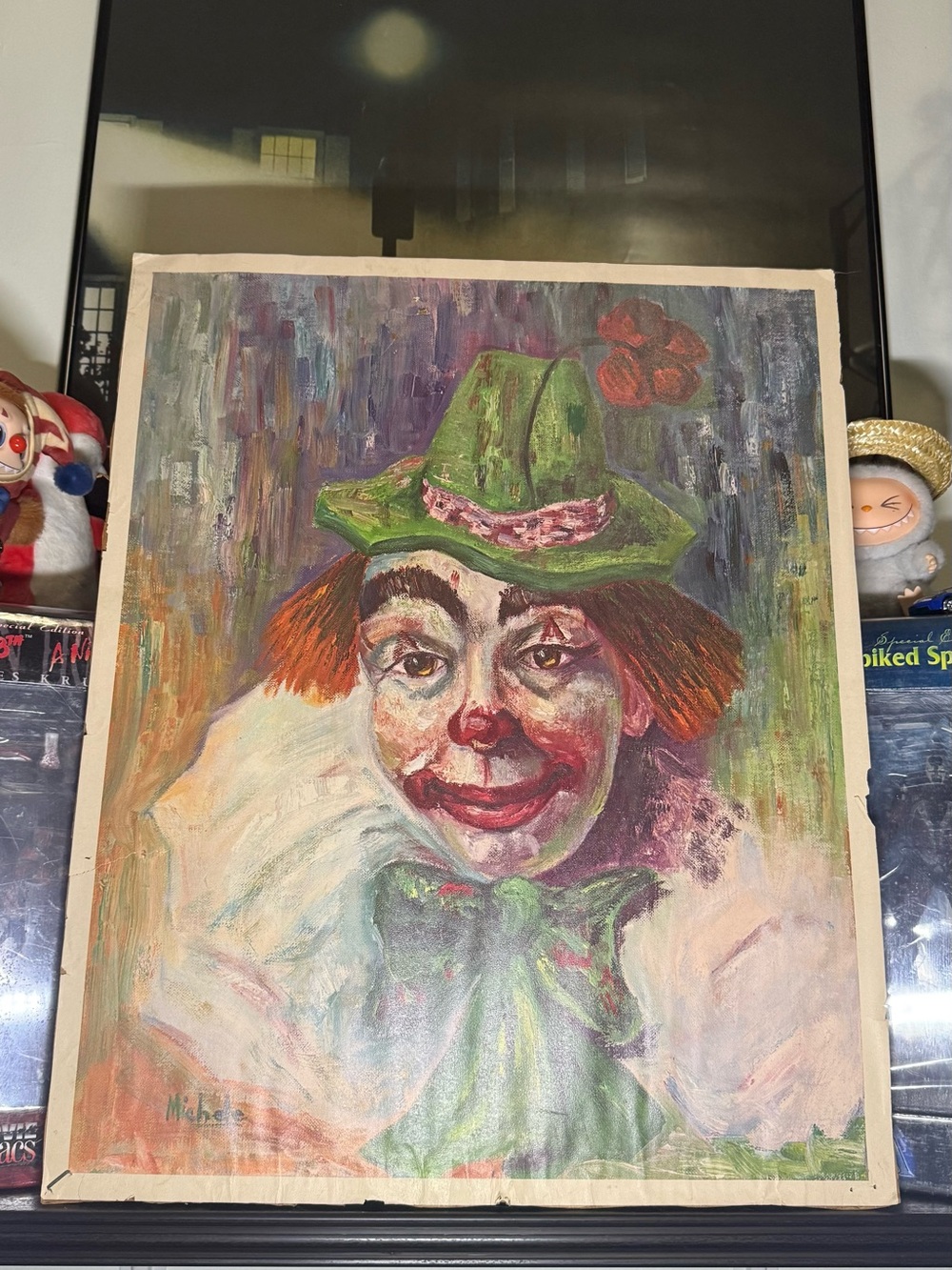 Vintage Michele Happy Clown Lithograph Print On Cardboard